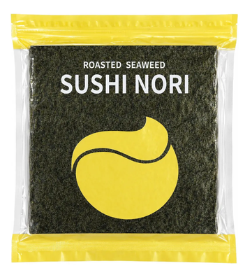 Alga nori para preparar sushi e temaki, embalagem com 50 folhas.